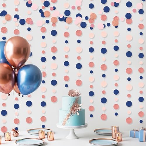 Outus 5 Pieces Blue,Pink,Rose Gold Round Dots Garland Party Hanging Decor - Image 5