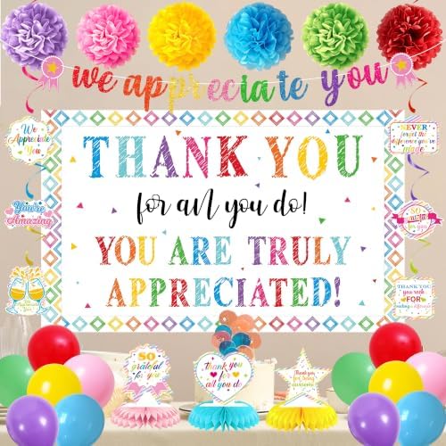Vlipoeasn We Appreciate You Banner Decorations, Colorful Thank You for All You Do Honeycomb Centerpieces Hanging Swirls, Office Decor Staff Teachers Professors Doctor Nurses Appreciation - Image 3