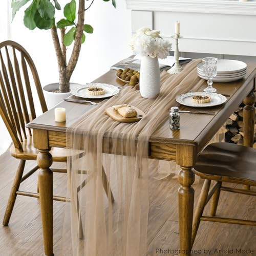 Artoid Mode 3PCS Coffee Gauze Table Runner 120 Inch 10FT, Seasonal Sheer Kitchen Dining Holiday Wedding Birthday Baby Shower Table Decor for Home Party - Image 5