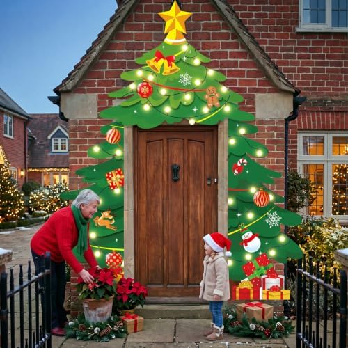 Peryiter 3 Pcs Christmas Door Decorations Giant Xmas Tree Porch Banner - Image 6