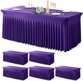 Wish Care 6 Pack Dark Purple Spandex Table Clothes for 8 Foot Rectangle Tables, 8FT Wrinkle Free Fitted Tablecloths Ruffles Design Table Cover for Party, Banquet, Wedding and Events by WishCare