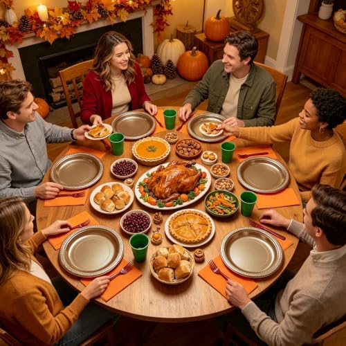 200pcs Fall Plastic Plates Party Supplies, Disposable 9’’ Heavy Duty Dinner Plates and Napkins, Cups & Cutlery Plastic Thanksgiving Dinnerware Set for Autumn Birthday, Harvest Party, Serves 50 Guests - Image 6