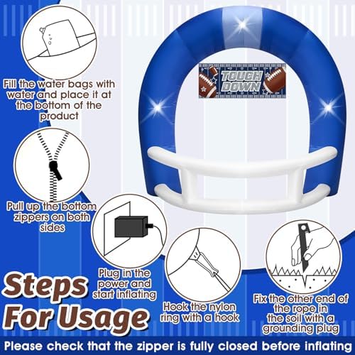 8FT Blue White Inflatable Football Helmet Arch with LED Lights - Image 7