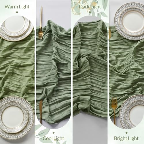 6 Pack Sage Green Cheesecloth Table Runner 35"×120" Gauze Table Runner - Image 7
