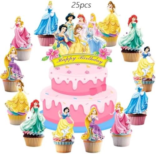 62PCS Disne Princess Party Supplies, Birthday Decorations Set Include Banner, Balloons, Backdrop, Cupcake Toppers, Tablecloth, Hanging Swirls for Kids Princess Theme Birthday Party - Image 4