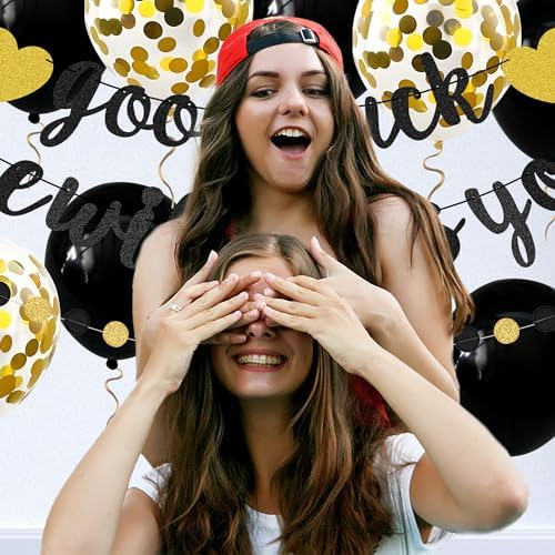 Good Luck We Will Miss You Banner Glitter Black Gold Banner Balloon Garland Decorations Supplies for Retirement Party Goodbye Party Going Away Party Graduation Leaving Away Office Home Farewell Party - Image 7