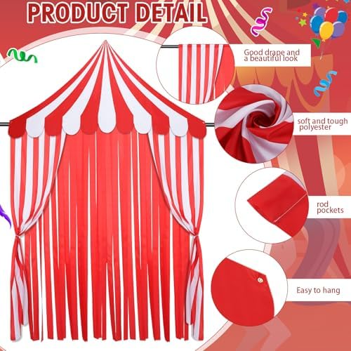Breling 4 Pcs Carnival Circus Decor Backdrop Tent with Canopy, red White - Image 3