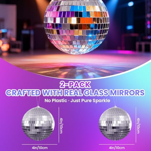 Youdepot Disco Ball 4 Inch 2-Pack, Silver Mirror Balls with Hanging Strings - Image 4