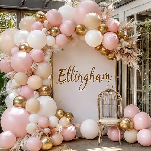 Pink White and Gold Balloon Arch Kit 144 Pcs by Vanjehou