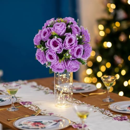 BLOSMON Flower Balls Table Centerpieces: 2 Pcs Fake Roses with Base Decor - Image 2