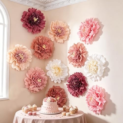 12Pcs Boho Large Paper Flowers 12'' Giant Paper Flower Decorations for Wall - Image 5