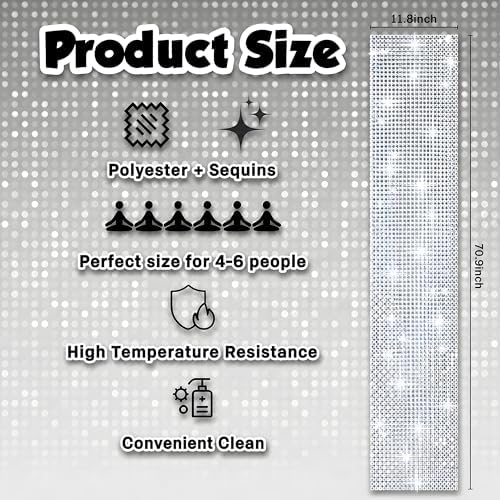 Disco Party Decorations - Glitter Disco Table Runner | Retro 70s 80s Disco Ball Decor Indoor Outdoor - Silver Sequin Party Favors Supplies for Wedding Bachelorette Birthday Dance Party - Image 3