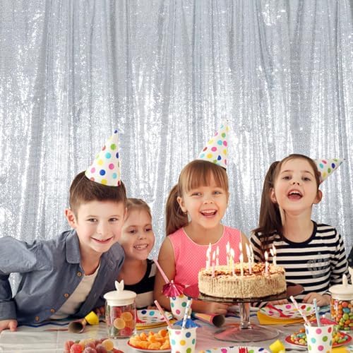 Juya Delight Sequin Backdrop Curtain Non-Transparent Sequin Photography Background Backdrop Curtain for Birthday Party Wedding Festival Ceremony 6FTx8FT Silver - Image 2