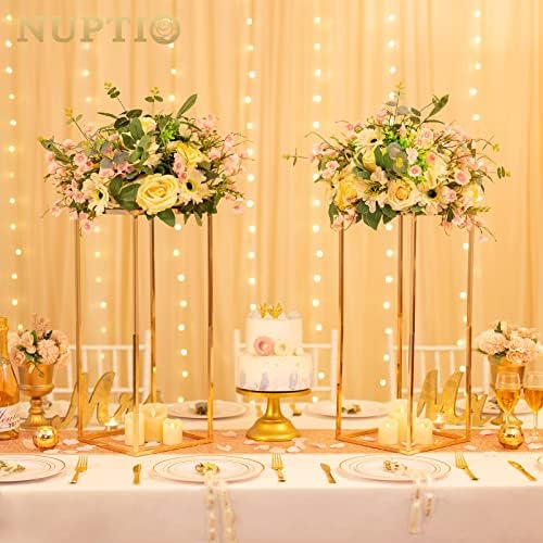 NUPTIO Gold Vases Wedding Centerpieces, Geometric Stand, 23.6" Tall, 2 Pcs - Image 3