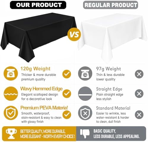 NatNarr 3 Pack Black Tablecloth Plastic, Scalloped Halloween Table Cloths - Image 4
