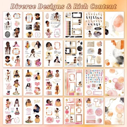 Black Girl Decal Stickers Book For Planners, Calendars, Journals, Vision Boards, Projects, Laptop & Water Bottles – Premium Quality, Hand Drawn, Waterproof – Scrapbook Accessories For Women - 24 Pages - Image 3