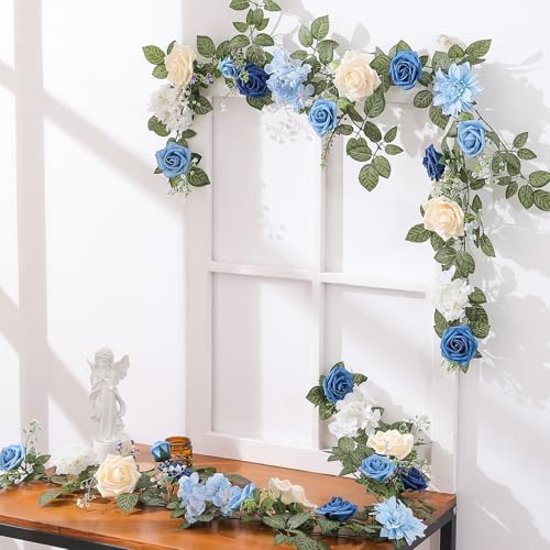 Garisey 5FT Dusty Blue Artificial Rose Garland for Wedding Arch Table Decor - Image 5