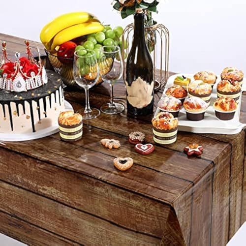 Irenare 2 Pcs Brown Wood Grain Western Tablecloth Plastic - Image 5