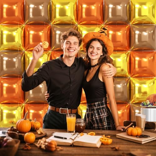NISOCY 36PCS Orange Gold Brown Square Foil Balloons Wall Backdrop - Image 6