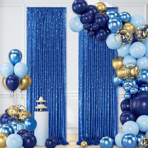 4 Pack Royal Blue Curtains 2ftx8ft Sequin Backdrop Drapes for Birthday - Image 3