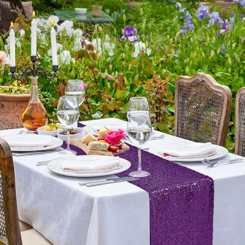 10 Packs 12 x 72 inches Purple Sequin Table Runner - Image 6
