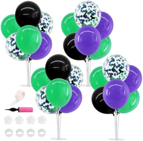 TONIFUL 4 Black Purple Green Balloon Stand Balloon Centerpieces for Table by TONIFUL