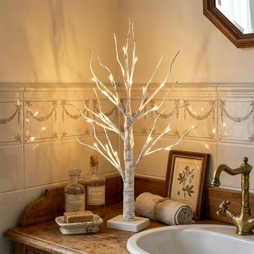 Vanthylit Lighted Tree, White Birch Tree with LED Lights, Prelit Artificial Tree with Timer, Centerpiece Tree Light for Christmas Decorations, Light Up Tabletop Tree Home Decor (2 FT, Warm White) - Image 3