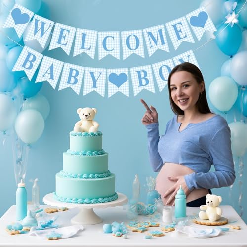 Hahafelt Welcome Baby Boy Banner for Baby Shower Decorations, Blue - Image 4