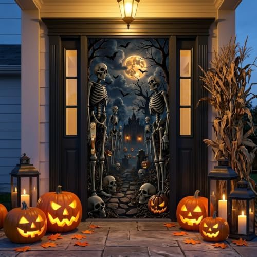 Halloween Skeleton Door Banner, Spooky Graveyard Backdrop for Front Porch - Image 4