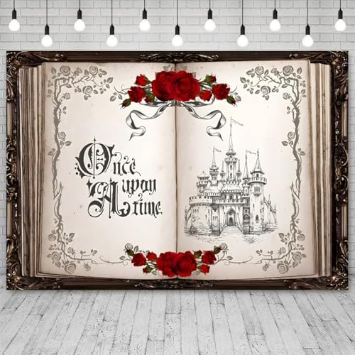 12x10ft Once Upon a Time Backdrop Princess Castle Wedding Party Photography Background Fairytale Book Romantic Story Red Roses Bridal Shower Decorations Birthday Portrait Photo Booth Prop - Image 3