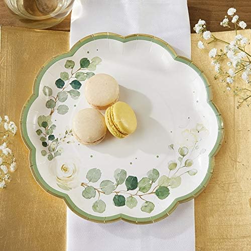 Kate Aspen Sage Green Party Decorations, Eucalyptus Floral Botanical Garden 62 Piece Plates and Napkins Party Supplies (16 Guests) Greenery Baby Shower Decorations & Bridal Shower Decor - Image 6