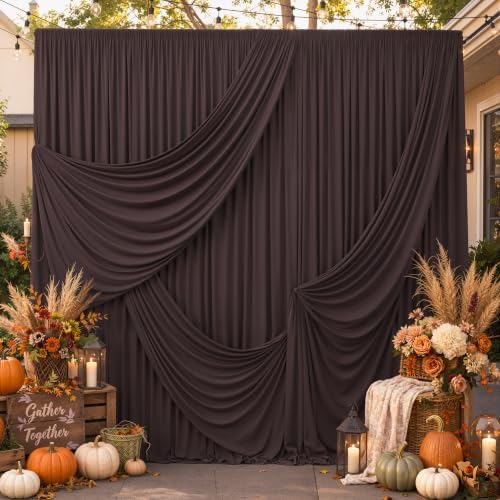 10x10ft Wrinkle Free Brown Backdrop Curtains for Party Background, 2 Panels 5x10ft Silky Polyester Photo Backdrop Drapes Back Drop Cloth for Wedding Birthday Photography Baby Shower Decor by CO-AVE