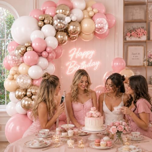 Dusty Pink Balloon Arch Kit, Boho Retro Blush Pink Champagne Gold White Latex Helium Party Balloons Garland for Girls Women Bridal Baby Shower Neutral Wedding Engagement Birthday Party Decorations - Image 4