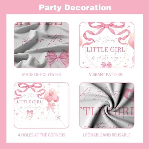 143Pcs Pink Bow Baby Shower Decorations for Girl, Coquette Party Supplies with 5x3ft Backdrop, 4 Baby Boxes with Letters, Balloon Garland Arch Kit, Tablecloth & Cake Toppers for It's a Girl Reveal - Image 7