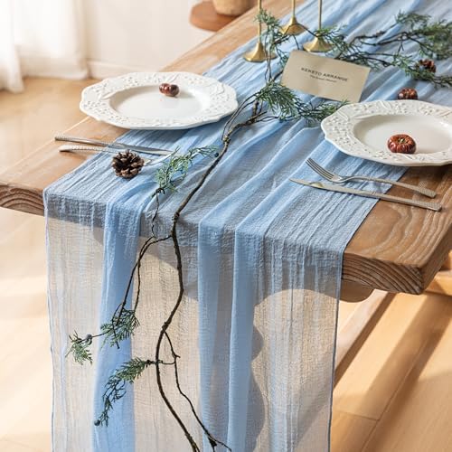 6Pcs Light Blue Cheesecloth Table Runner 120 Inches for Party Home Decor by KEKETOARRANGE