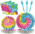 Qyeahkj 25 Guests Tie-Dye Party Supplies, Tie-Dye Party Plates Napkins Forks Set for Tie-Dye Birthday Party Decorations Boys Tie-Dye Birthday Party Supplies Favors (QY0103) by Qyeahkj