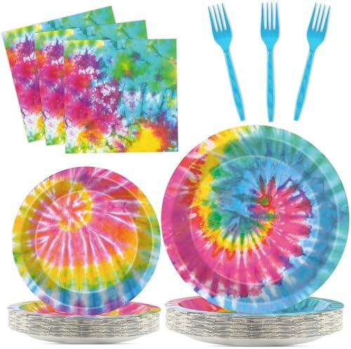 Qyeahkj 25 Guests Tie-Dye Party Supplies, Tie-Dye Party Plates Napkins Forks Set for Tie-Dye Birthday Party Decorations Boys Tie-Dye Birthday Party Supplies Favors (QY0103) by Qyeahkj