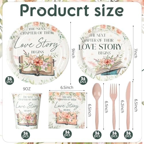 Yungyan 252 Pcs Next Chapter Love Bridal Shower Party Tableware Set Included Plates Napkins Cups Forks Knives Cutlery for Party Decorations Supplies 36 Guests - Image 2
