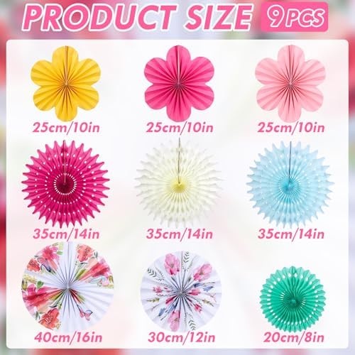 SUNBEAUTY Paper Flowers Decorations for Wall Tea Party Decoration Paper Fans Classroom Decoration Paper Floral Backdrop Decor for Valentines Day Mother's Day and Wedding, Set of 9 - Image 2