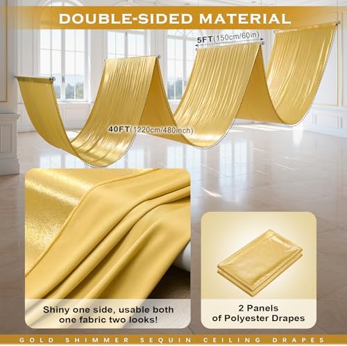 10ftx40ft Gold Ceiling Curtain for Wedding Parties - Image 6