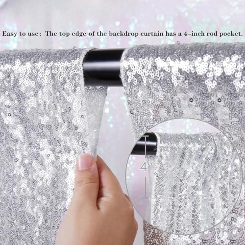 Silver Sequin Backdrop Sequin Wedding Photo Curtains 10ft x 10ft - Image 6