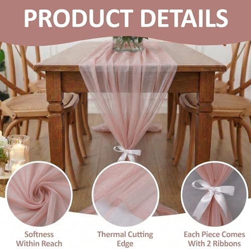 Pack of 5 Chiffon Table Runners 29 x 120 Inch, 14FT Long - Blush Pink - Image 5