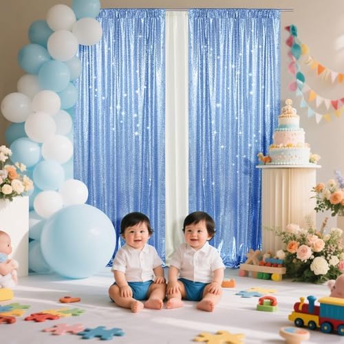 PartyDelight Baby Blue Sequin Backdrop Curtains 2x8ft 2 Panels - Image 3
