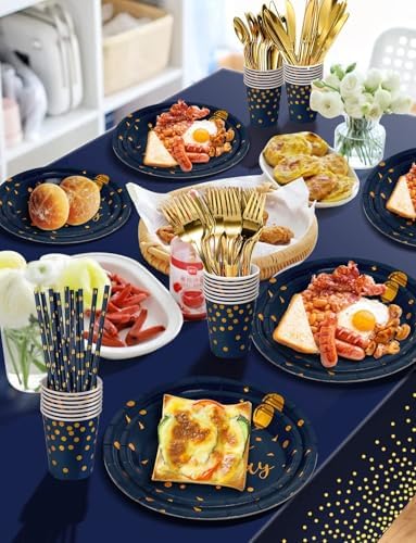 Nkaiso 161 Pcs Navy Blue Gold Birthday Plates and Napkins Set -20 Serves - Image 5