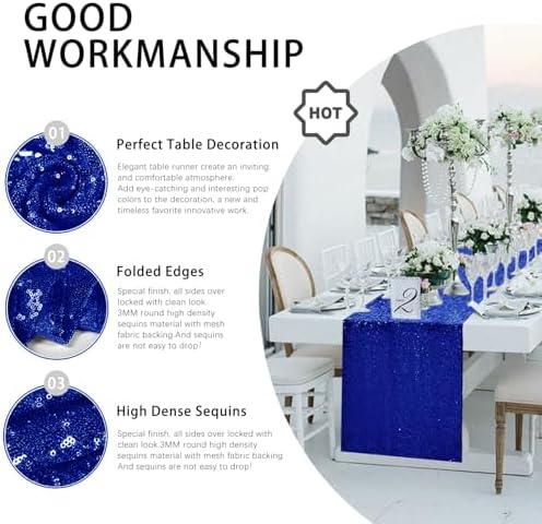 10 Packs 12 x 72 inches Royal Blue Sequin Table Runner - Image 3