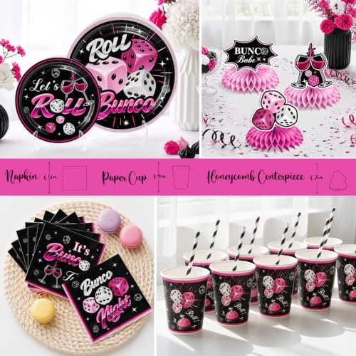 205PCS Yingoto Hot Pink and Black Bunco Party Supplies Set, 25 Guests - Image 5