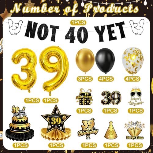39 Birthday Decorations for Men Women Not 40 yet Balloons Kit 33PCS - Image 3