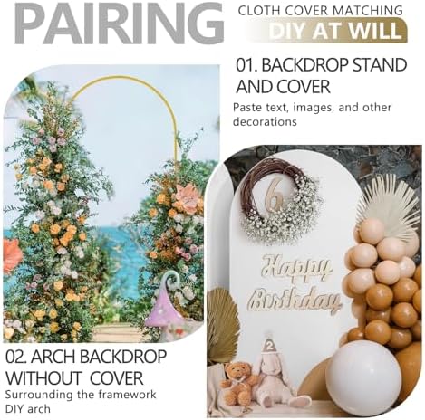 Arch Backdrop Stand and Cover Set, Metal Balloon Arch Backdrop 7.2ft, Gold Arched Stand Frame for Wedding, Parties,Birthday, Backdrop Decorations (White,7.2ft) - Image 6