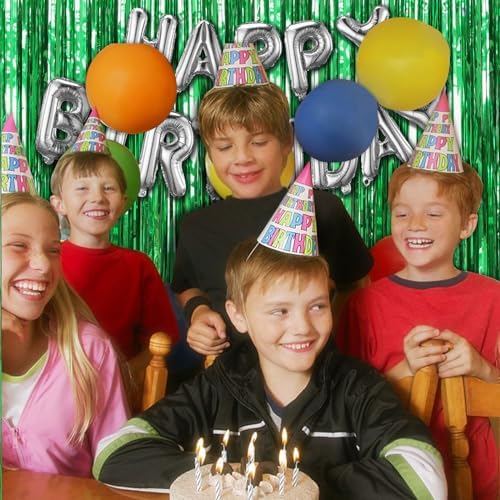 2 Pack Green Streamers Backdrop Jungle Party Decorations Foil Fringe Backdrop Curtains Photo Booth Backdrop for Birthday Dinosaur Animal St Patrick's Day Football Christmas Party Decorations - Image 2