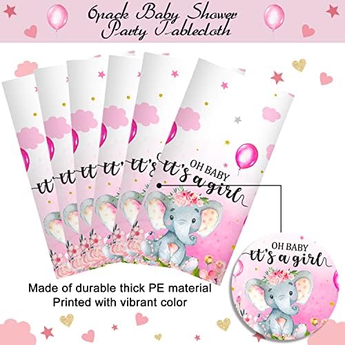 6 Pack Elephant Baby Shower Decorations - Plastic Tablecloth Table Cover Backdrop for Boy Girl Gender Party Supplies, 54 x 108 Inch, Pink - Image 4